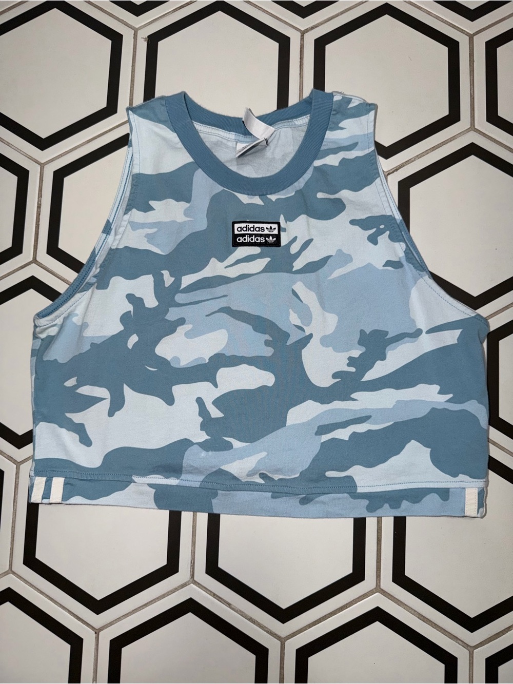 adidas woman's Light Blue Camo Crop Tank Top